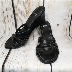 LifeStride Sz8.5 Blk Slipon Sandal Wedge Heel